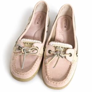 Sperry top sider pink leather boat shoes loafers slip on stripes sz 7.5